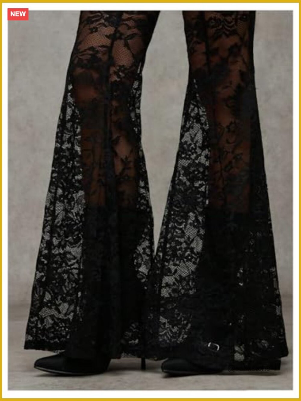 Sheer Lace High Waist Flared Leg Pants Bell Bottom Lightweight Summer Outfit - Picture 4 of 6